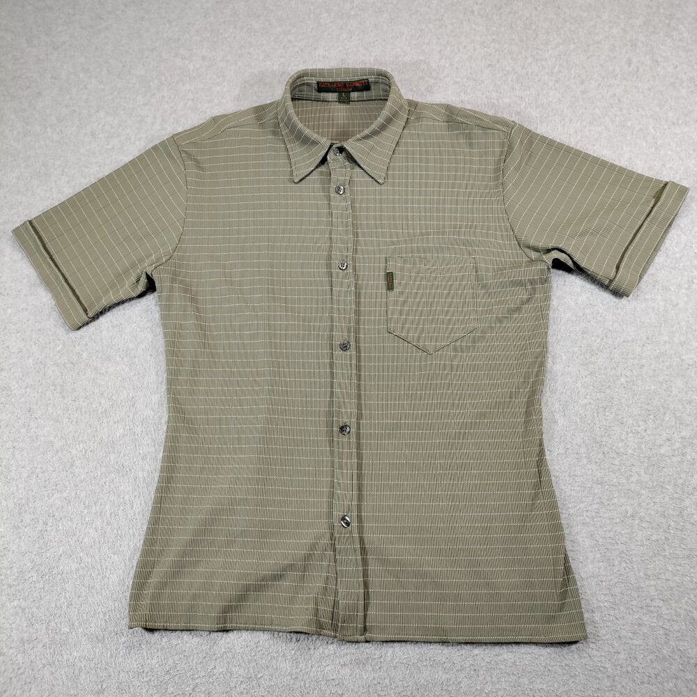 Katherine Hamnett Denim Shirt Mens Large Green Textured Button Up Made in Italy
